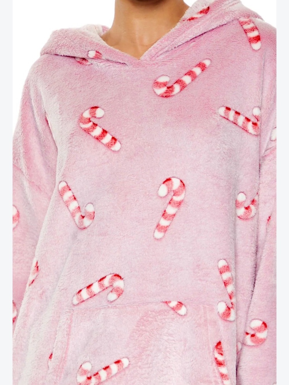 Forever 21 Kids Pink Plush Candy-Cane Pajama Hoodie Dress Size 11/12 Girls
